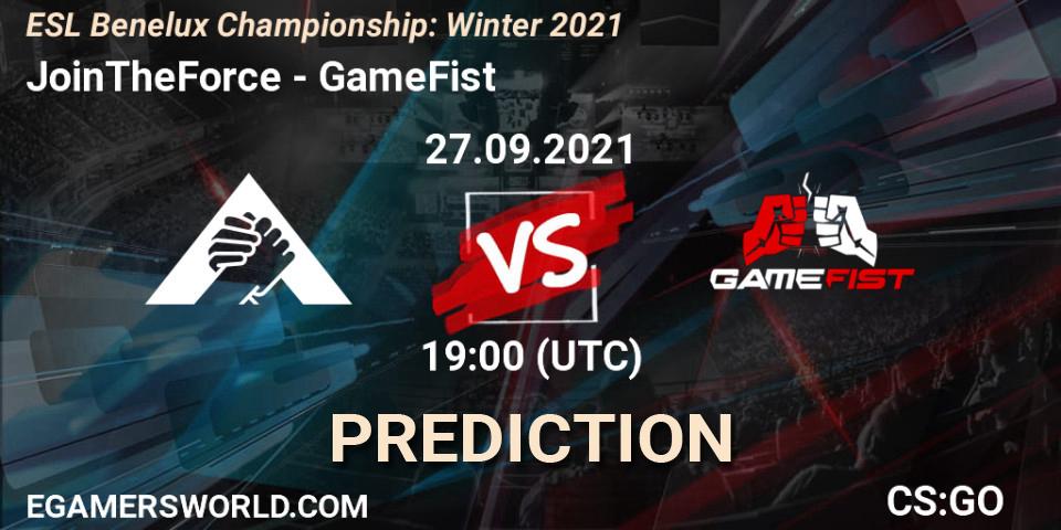 JoinTheForce - GameFist: прогноз. 27.09.2021 at 19:30, Counter-Strike (CS2), ESL Benelux Championship: Winter 2021