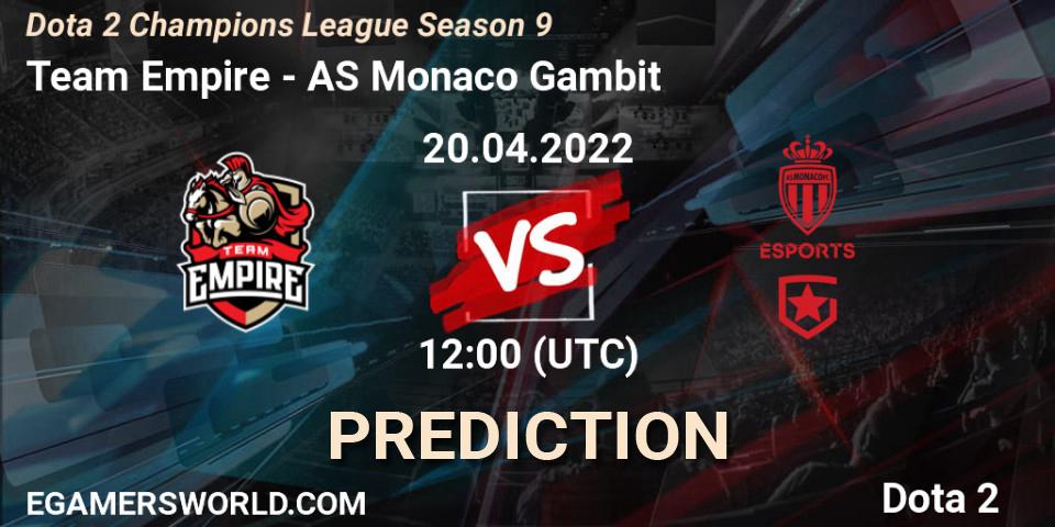 Team Empire - AS Monaco Gambit: прогноз. 20.04.2022 at 12:00, Dota 2, Dota 2 Champions League Season 9