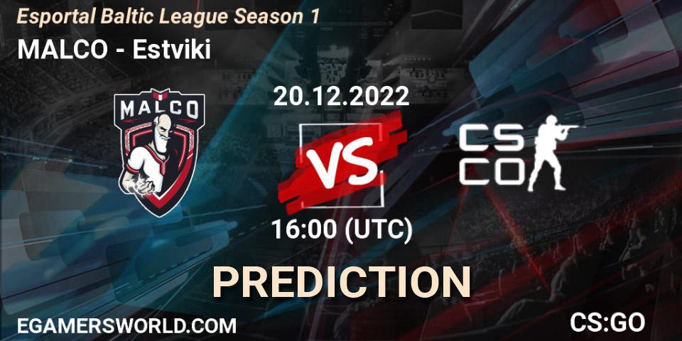 MALCO - Estviki: прогноз. 20.12.2022 at 16:00, Counter-Strike (CS2), Esportal Baltic League Season 1
