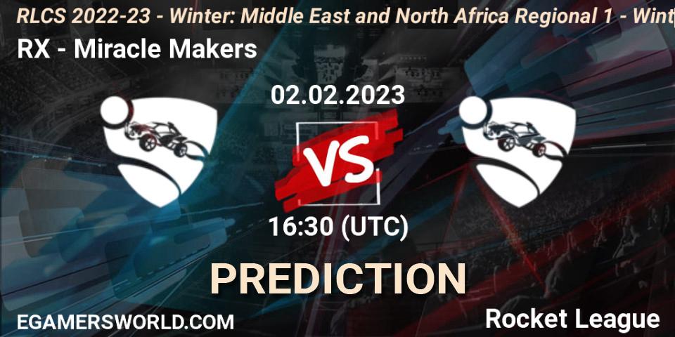 RX - Miracle Makers: прогноз. 02.02.2023 at 16:30, Rocket League, RLCS 2022-23 - Winter: Middle East and North Africa Regional 1 - Winter Open