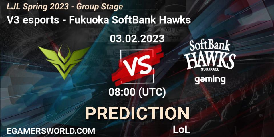 V3 esports - Fukuoka SoftBank Hawks: прогноз. 03.02.2023 at 08:00, LoL, LJL Spring 2023 - Group Stage