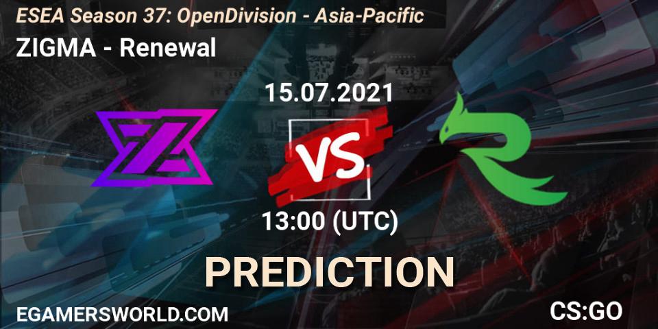 ZIGMA - Renewal: прогноз. 15.07.2021 at 13:00, Counter-Strike (CS2), ESEA Season 37: Open Division - Asia-Pacific