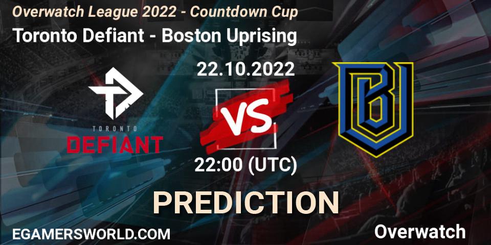 Toronto Defiant - Boston Uprising: прогноз. 22.10.2022 at 22:00, Overwatch, Overwatch League 2022 - Countdown Cup