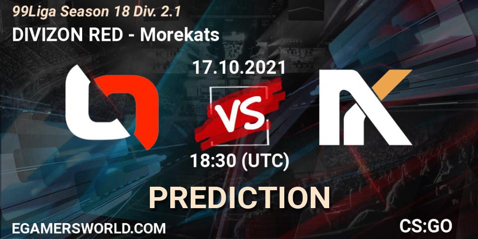 DIVIZON RED - Morekats: прогноз. 17.10.2021 at 16:00, Counter-Strike (CS2), 99Liga Season 18 Div. 2.1