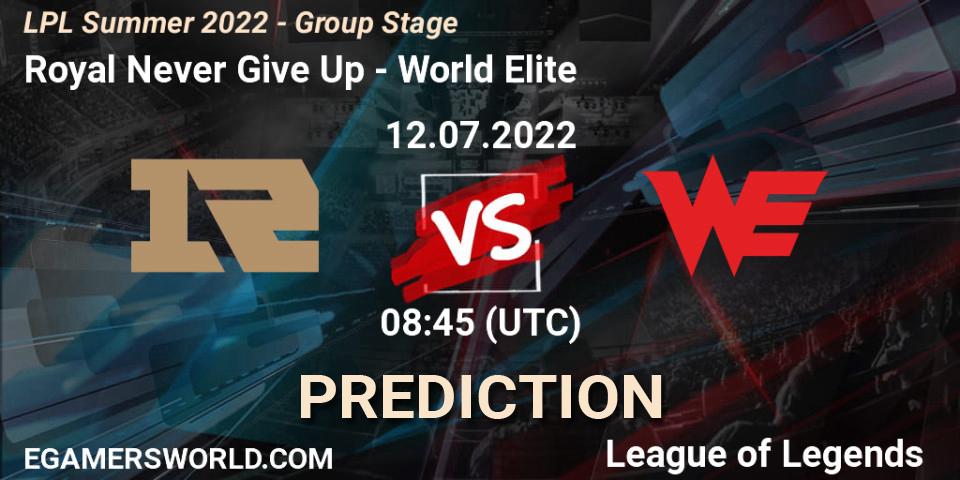 Royal Never Give Up - World Elite: прогноз. 12.07.2022 at 09:00, LoL, LPL Summer 2022 - Group Stage