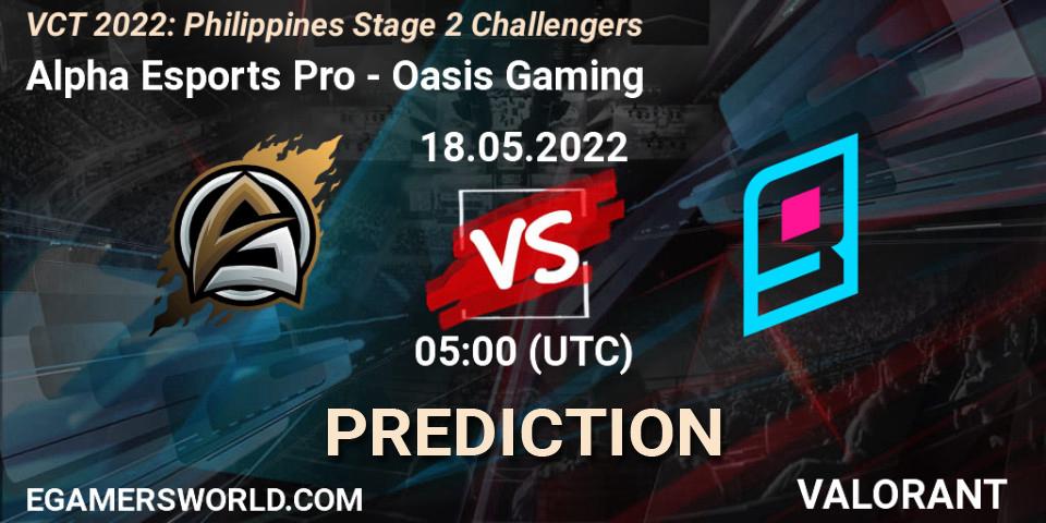 Alpha Esports Pro - Oasis Gaming: прогноз. 18.05.2022 at 05:00, VALORANT, VCT 2022: Philippines Stage 2 Challengers