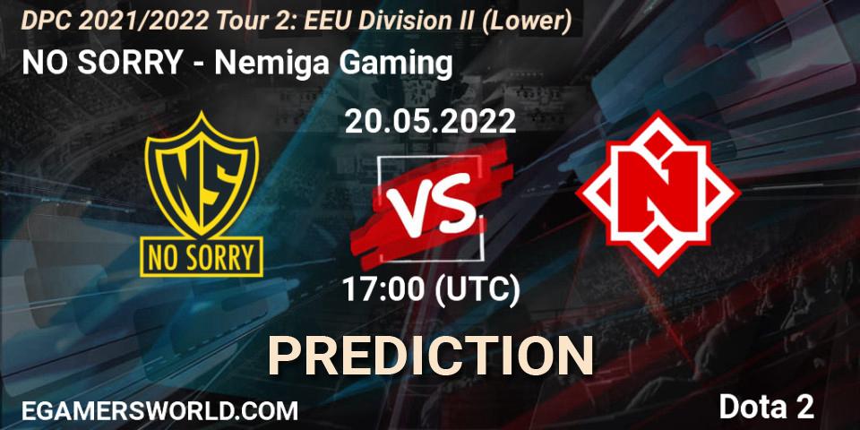 NO SORRY - Nemiga Gaming: прогноз. 20.05.22, Dota 2, DPC 2021/2022 Tour 2: EEU Division II (Lower)