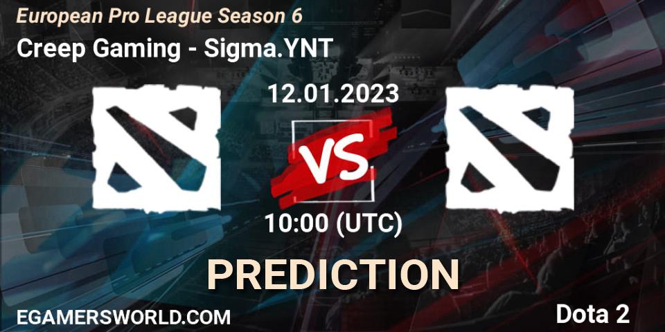 Creep Gaming - Sigma.YNT: прогноз. 12.01.2023 at 14:01, Dota 2, European Pro League Season 6