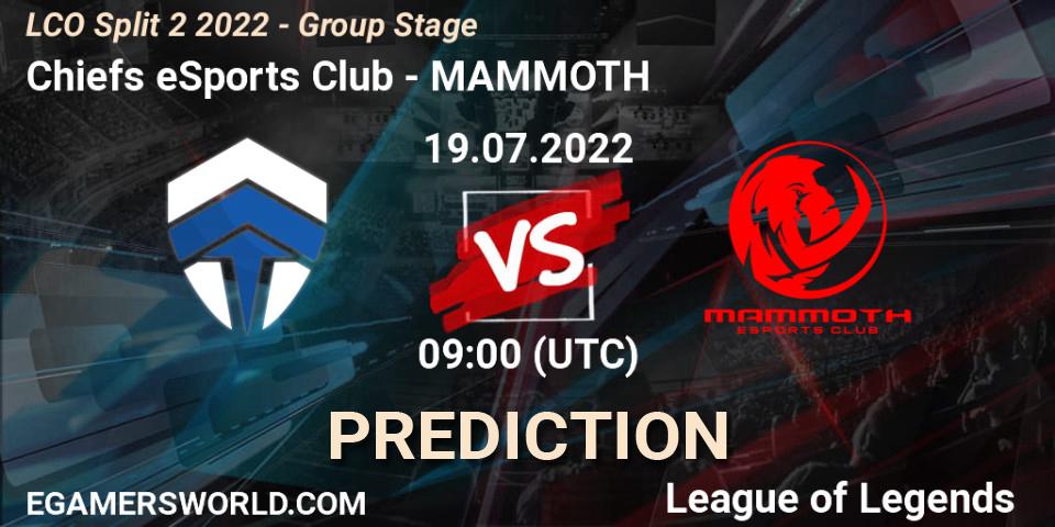Chiefs eSports Club - MAMMOTH: прогноз. 19.07.2022 at 09:00, LoL, LCO Split 2 2022 - Group Stage