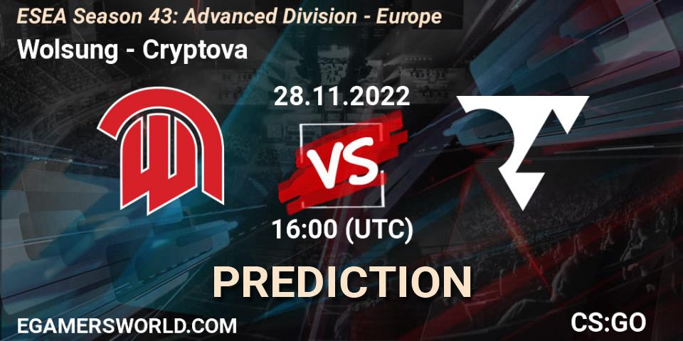 Wolsung - Cryptova: прогноз. 28.11.22, CS2 (CS:GO), ESEA Season 43: Advanced Division - Europe