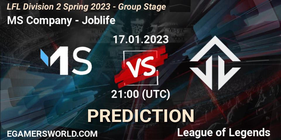 MS Company - Joblife: прогноз. 17.01.2023 at 21:00, LoL, LFL Division 2 Spring 2023 - Group Stage