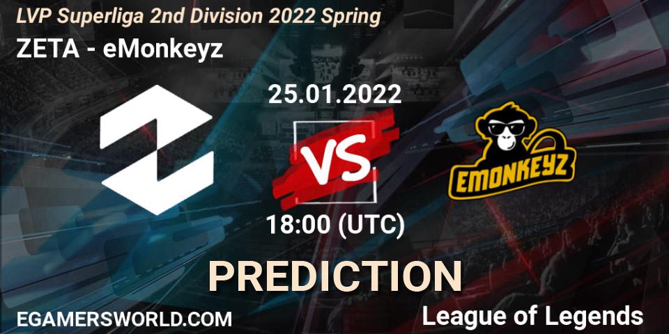 ZETA - eMonkeyz: прогноз. 25.01.2022 at 17:00, LoL, LVP Superliga 2nd Division 2022 Spring