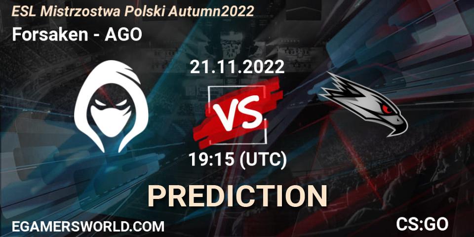 Forsaken - AGO: прогноз. 21.11.2022 at 19:15, Counter-Strike (CS2), ESL Mistrzostwa Polski Autumn 2022