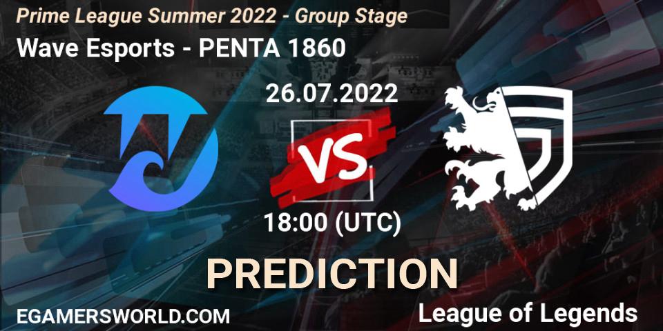 Wave Esports - PENTA 1860: прогноз. 26.07.2022 at 18:00, LoL, Prime League Summer 2022 - Group Stage