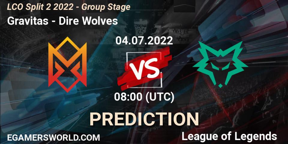 Gravitas - Dire Wolves: прогноз. 04.07.2022 at 08:00, LoL, LCO Split 2 2022 - Group Stage