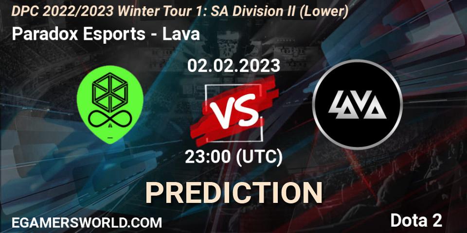 Paradox Esports - Lava: прогноз. 03.02.2023 at 00:06, Dota 2, DPC 2022/2023 Winter Tour 1: SA Division II (Lower)