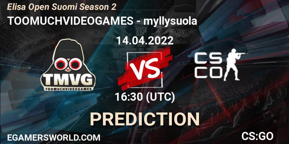 TOOMUCHVIDEOGAMES - myllysuola: прогноз. 14.04.2022 at 16:30, Counter-Strike (CS2), Elisa Open Suomi Season 2