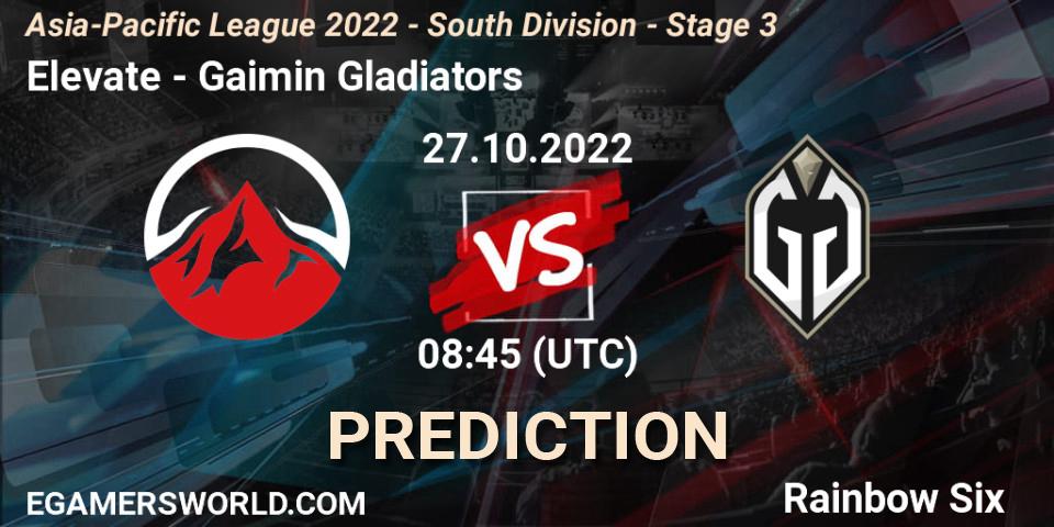 Elevate - Gaimin Gladiators: прогноз. 27.10.2022 at 08:45, Rainbow Six, Asia-Pacific League 2022 - South Division - Stage 3