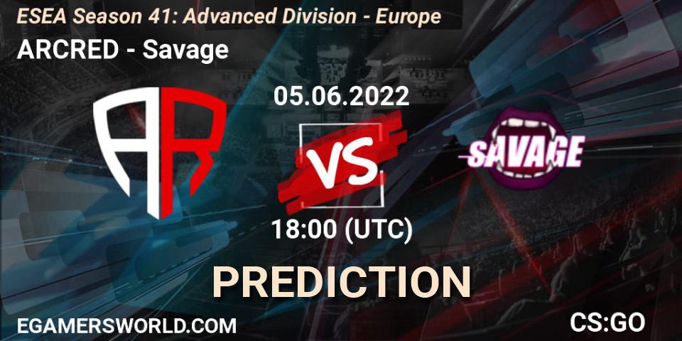 ARCRED - Savage: прогноз. 05.06.2022 at 18:00, Counter-Strike (CS2), ESEA Season 41: Advanced Division - Europe