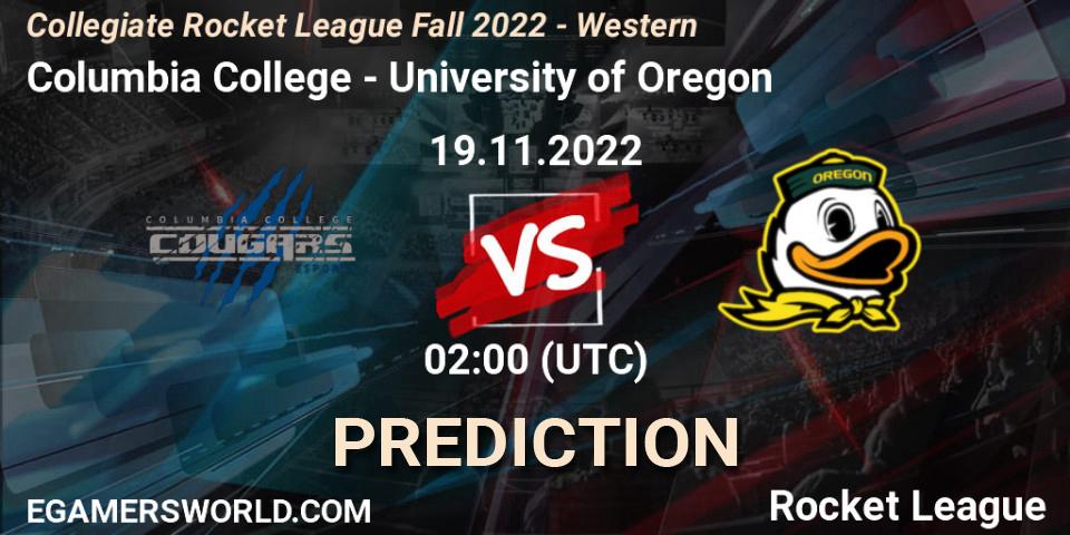 Columbia College - University of Oregon: прогноз. 19.11.2022 at 02:00, Rocket League, Collegiate Rocket League Fall 2022 - Western