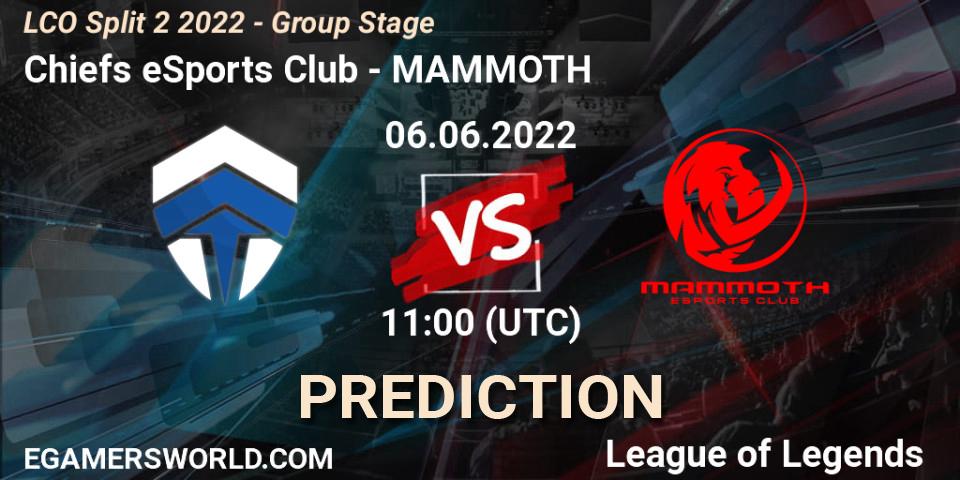 Chiefs eSports Club - MAMMOTH: прогноз. 06.06.2022 at 11:00, LoL, LCO Split 2 2022 - Group Stage
