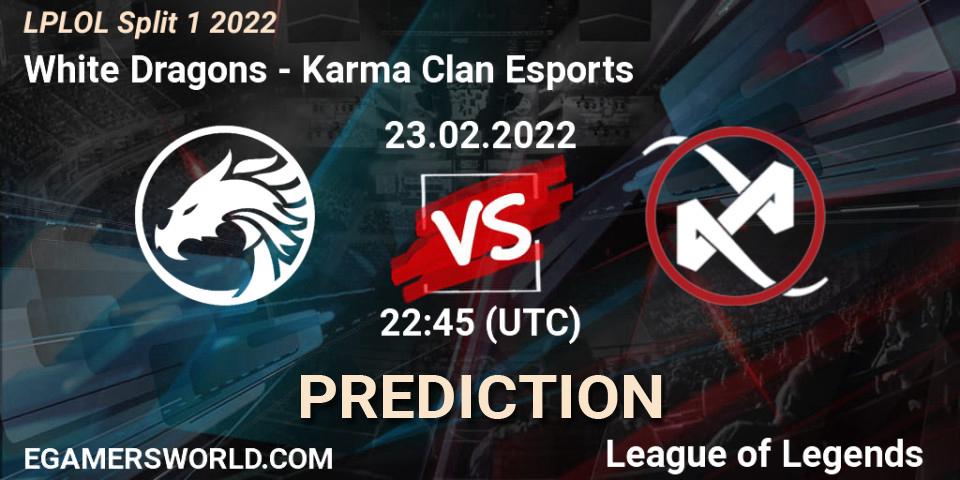 White Dragons - Karma Clan Esports: прогноз. 23.02.2022 at 22:45, LoL, LPLOL Split 1 2022