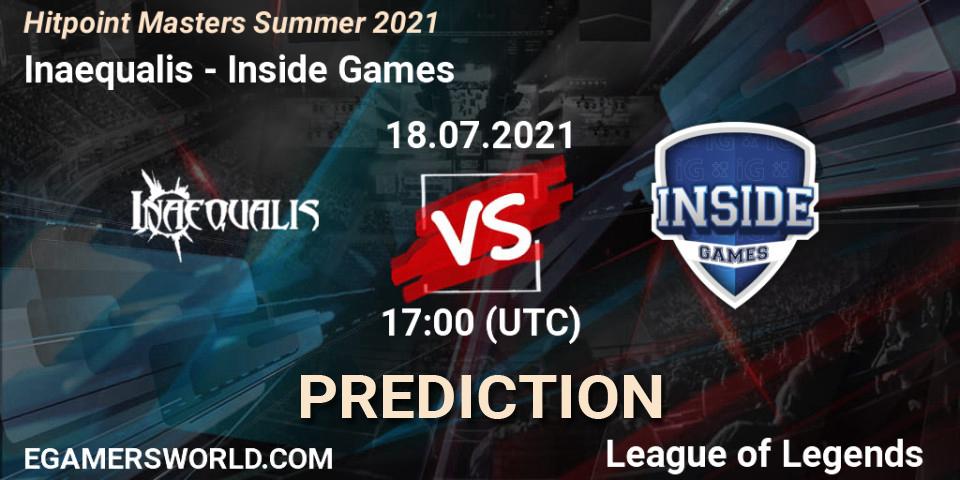 Inaequalis - Inside Games: прогноз. 18.07.2021 at 17:30, LoL, Hitpoint Masters Summer 2021