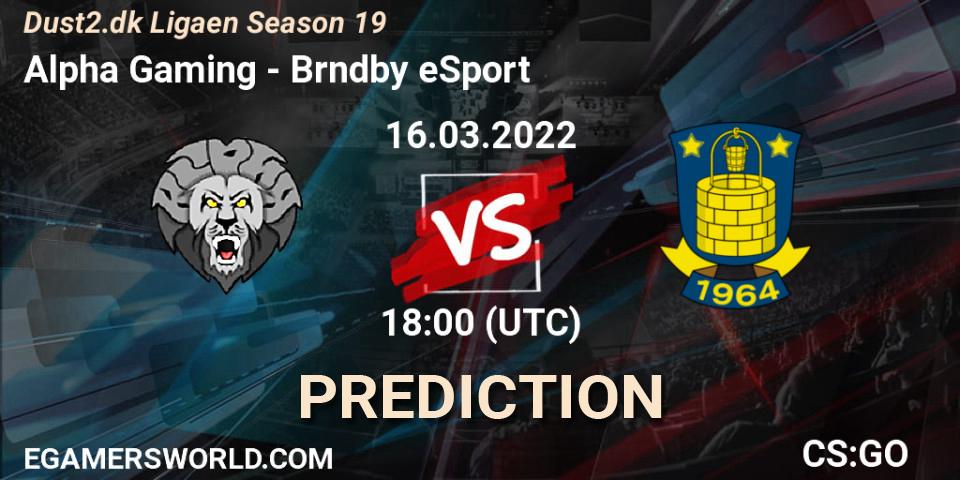 Alpha Gaming - Brøndby eSport: прогноз. 16.03.2022 at 18:00, Counter-Strike (CS2), Dust2.dk Ligaen Season 19