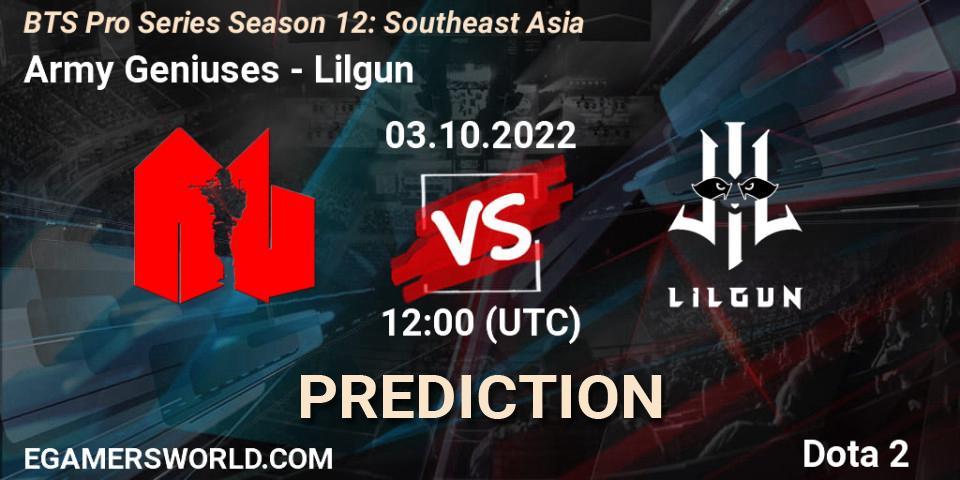 Army Geniuses - Lilgun: прогноз. 03.10.22, Dota 2, BTS Pro Series Season 12: Southeast Asia
