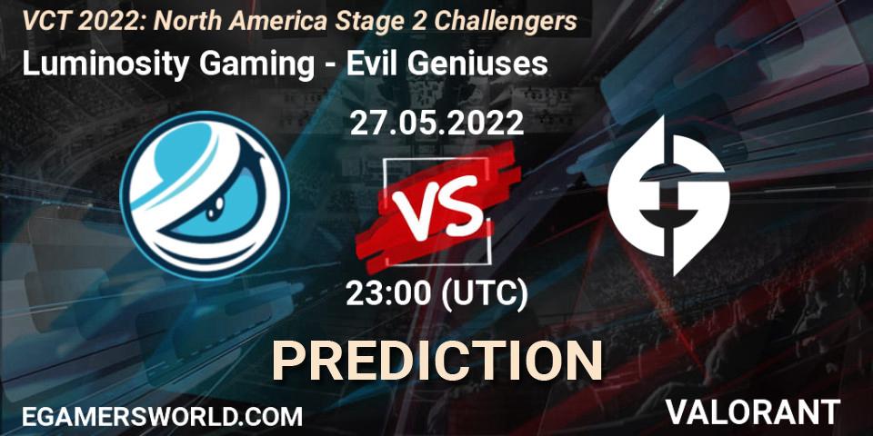 Luminosity Gaming - Evil Geniuses: прогноз. 27.05.2022 at 22:40, VALORANT, VCT 2022: North America Stage 2 Challengers