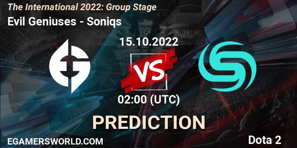 Evil Geniuses - Soniqs: прогноз. 15.10.2022 at 02:28, Dota 2, The International 2022: Group Stage