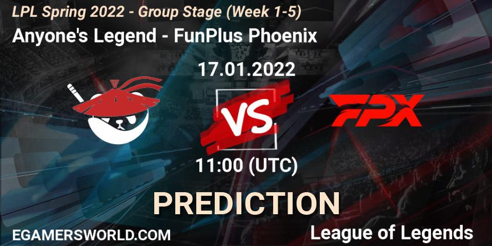 Anyone's Legend - FunPlus Phoenix: прогноз. 17.01.2022 at 11:30, LoL, LPL Spring 2022 - Group Stage (Week 1-5)
