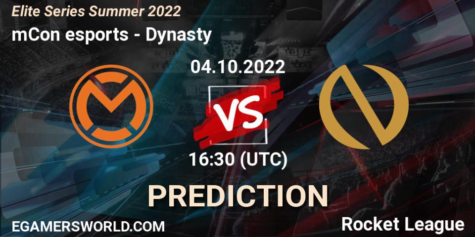 mCon esports - Dynasty: прогноз. 04.10.2022 at 16:30, Rocket League, Elite Series Summer 2022