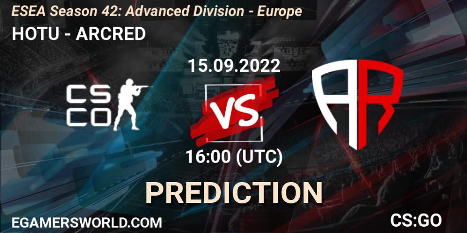 HOTU - ARCRED: прогноз. 15.09.2022 at 16:00, Counter-Strike (CS2), ESEA Season 42: Advanced Division - Europe