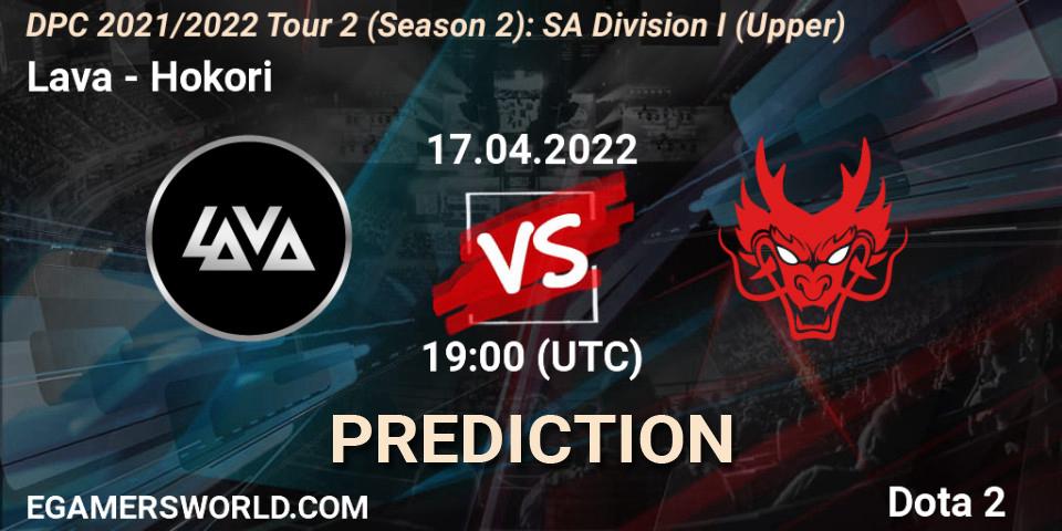 Lava - Hokori: прогноз. 17.04.2022 at 19:03, Dota 2, DPC 2021/2022 Tour 2 (Season 2): SA Division I (Upper)