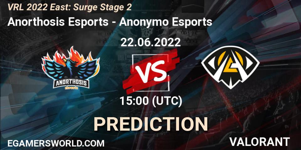 Anorthosis Esports - Anonymo Esports: прогноз. 22.06.2022 at 15:00, VALORANT, VRL 2022 East: Surge Stage 2
