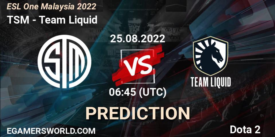 TSM - Team Liquid: прогноз. 25.08.2022 at 06:57, Dota 2, ESL One Malaysia 2022