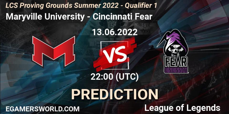 Maryville University - Cincinnati Fear: прогноз. 13.06.2022 at 22:00, LoL, LCS Proving Grounds Summer 2022 - Qualifier 1