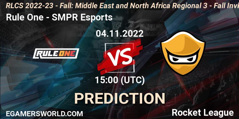 Rule One - SMPR Esports: прогноз. 04.11.2022 at 15:00, Rocket League, RLCS 2022-23 - Fall: Middle East and North Africa Regional 3 - Fall Invitational