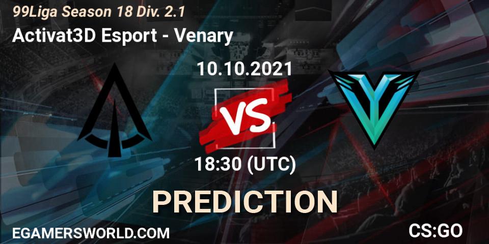 Activat3D Esport - Venary: прогноз. 10.10.2021 at 18:30, Counter-Strike (CS2), 99Liga Season 18 Div. 2.1