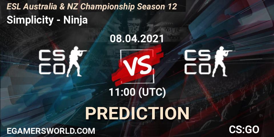 Simplicity - Ninja: прогноз. 08.04.2021 at 11:40, Counter-Strike (CS2), ESL Australia & NZ Championship Season 12