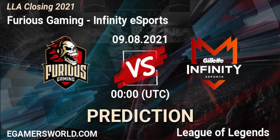 Furious Gaming - Infinity eSports: прогноз. 09.08.2021 at 00:00, LoL, LLA Closing 2021