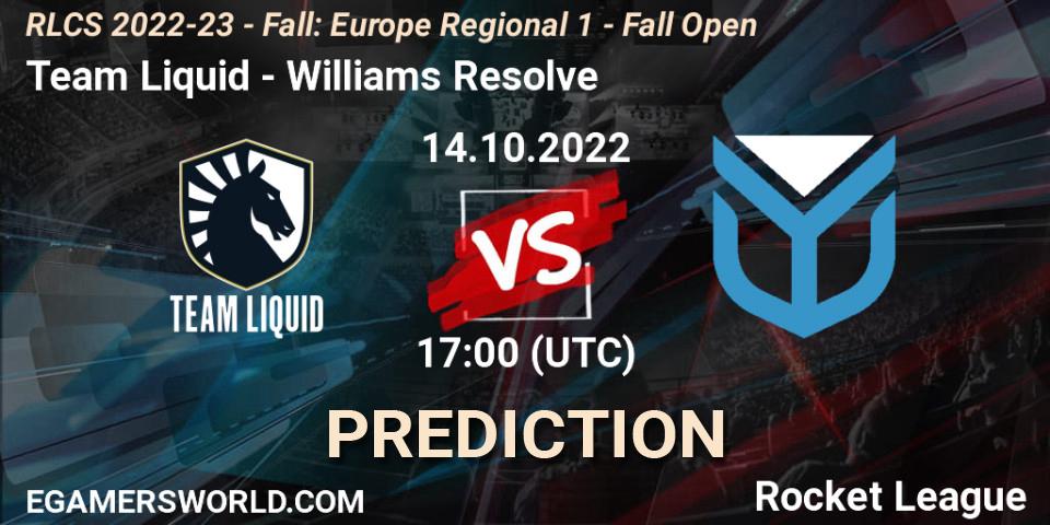 Team Liquid - Williams Resolve: прогноз. 14.10.2022 at 15:00, Rocket League, RLCS 2022-23 - Fall: Europe Regional 1 - Fall Open