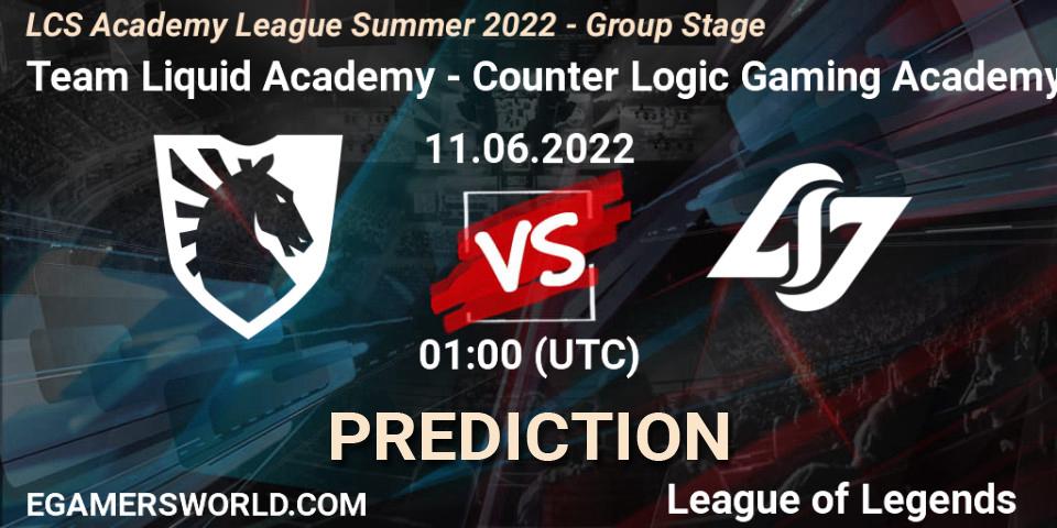 Team Liquid Academy - Counter Logic Gaming Academy: прогноз. 11.06.2022 at 00:00, LoL, LCS Academy League Summer 2022 - Group Stage