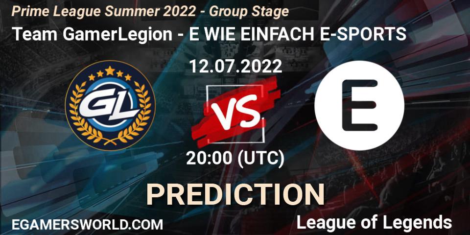 Team GamerLegion - E WIE EINFACH E-SPORTS: прогноз. 12.07.2022 at 20:00, LoL, Prime League Summer 2022 - Group Stage