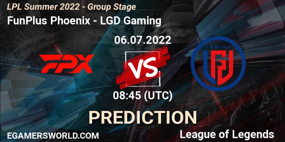 FunPlus Phoenix - LGD Gaming: прогноз. 06.07.2022 at 09:00, LoL, LPL Summer 2022 - Group Stage