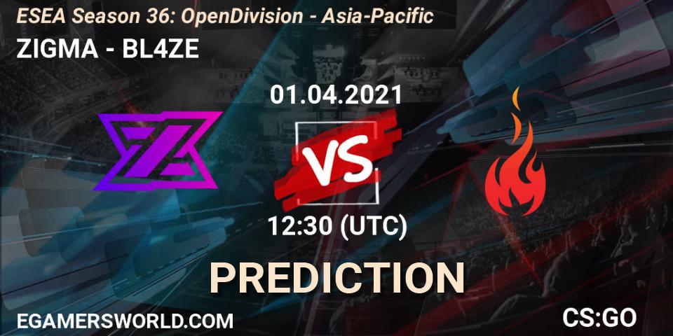 ZIGMA - BL4ZE: прогноз. 01.04.2021 at 12:30, Counter-Strike (CS2), ESEA Season 36: Open Division - Asia-Pacific