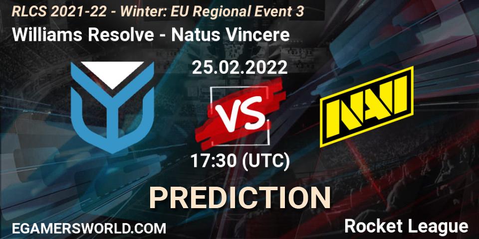 Williams Resolve - Natus Vincere: прогноз. 25.02.2022 at 17:30, Rocket League, RLCS 2021-22 - Winter: EU Regional Event 3
