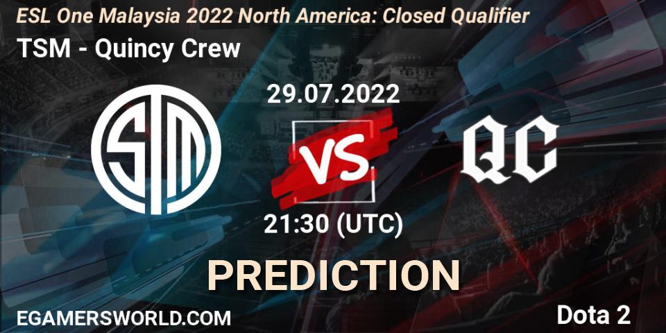 TSM - Quincy Crew: прогноз. 29.07.22, Dota 2, ESL One Malaysia 2022 North America: Closed Qualifier