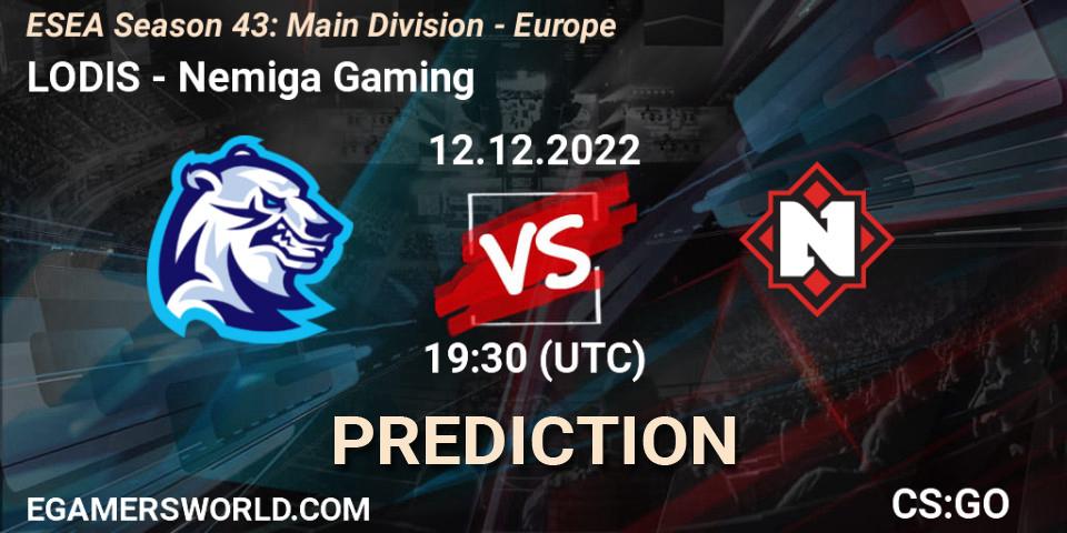 LODIS - Nemiga Gaming: прогноз. 12.12.2022 at 19:30, Counter-Strike (CS2), ESEA Season 43: Main Division - Europe
